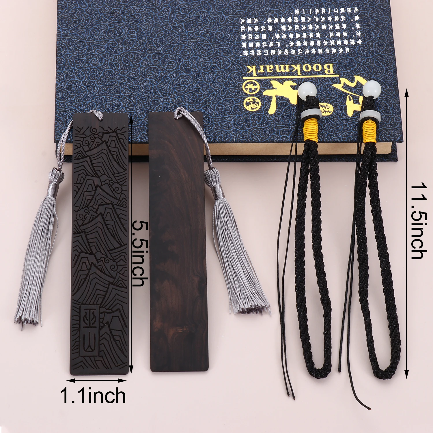 1/2/4Pcs Handmade Wooden Bookmark Gift Box Set Ebony Bookmarks With Tassel String of Lanyard For Mother's Day/Friendship Gift