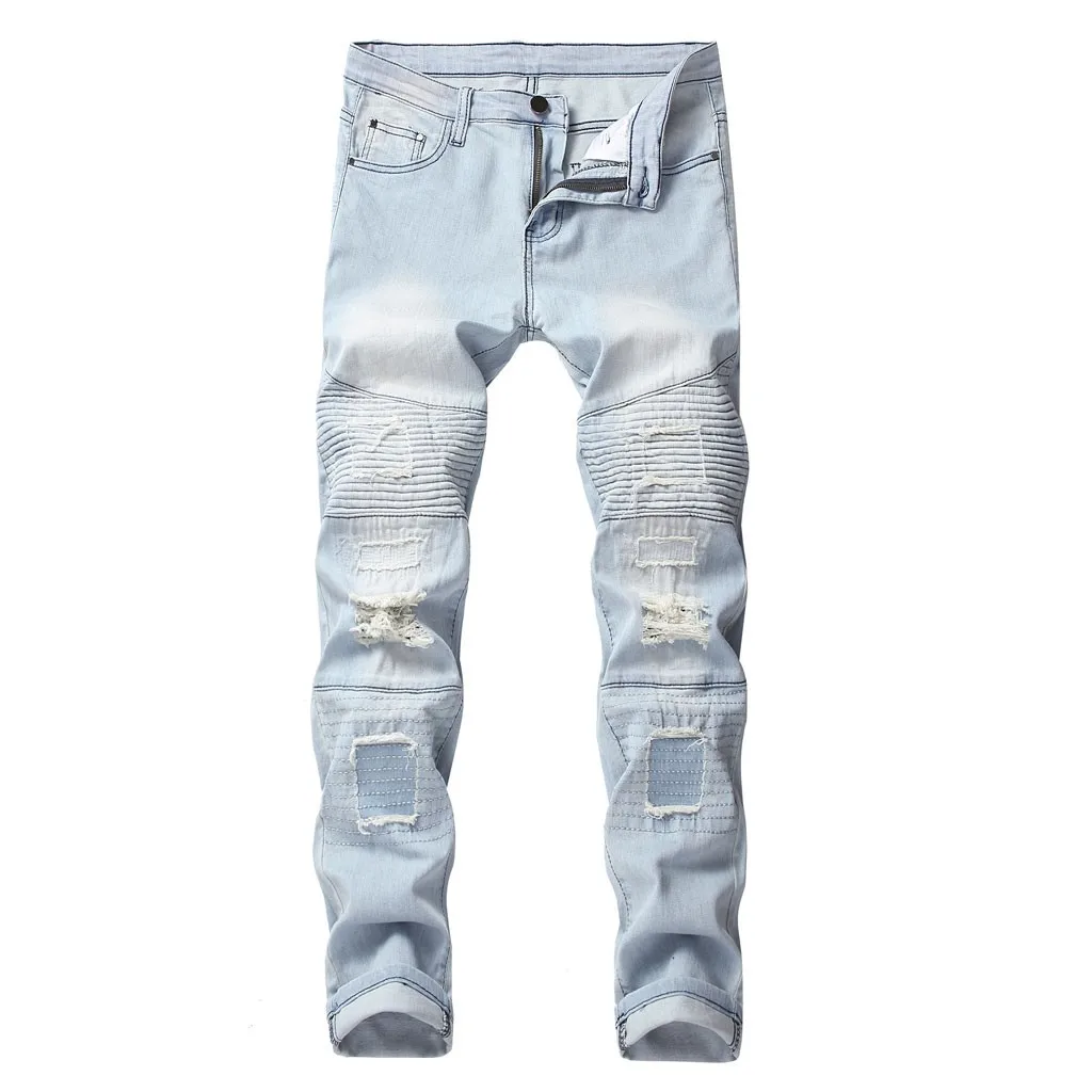 

Men Clothes 2019Hip Hop Sweatpants Skinny Motorcycle Denim Pants Zipper Designer Black Jeans Mens Casual Men Jeans Trousers
