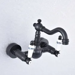 Kitchen Wet Bar Bathroom Vessel Sink Faucet Black Oil Rubbed Brass Wall Mounted Swivel Spout Mixer Tap Dual Ceramic Lever msf701