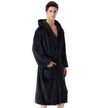 

Plus Size Casual Mens Bathrobes Flannel Robe Hooded Long Sleeve Men Robes Plush Warm Kimono Male Bathrobe Coat Hot