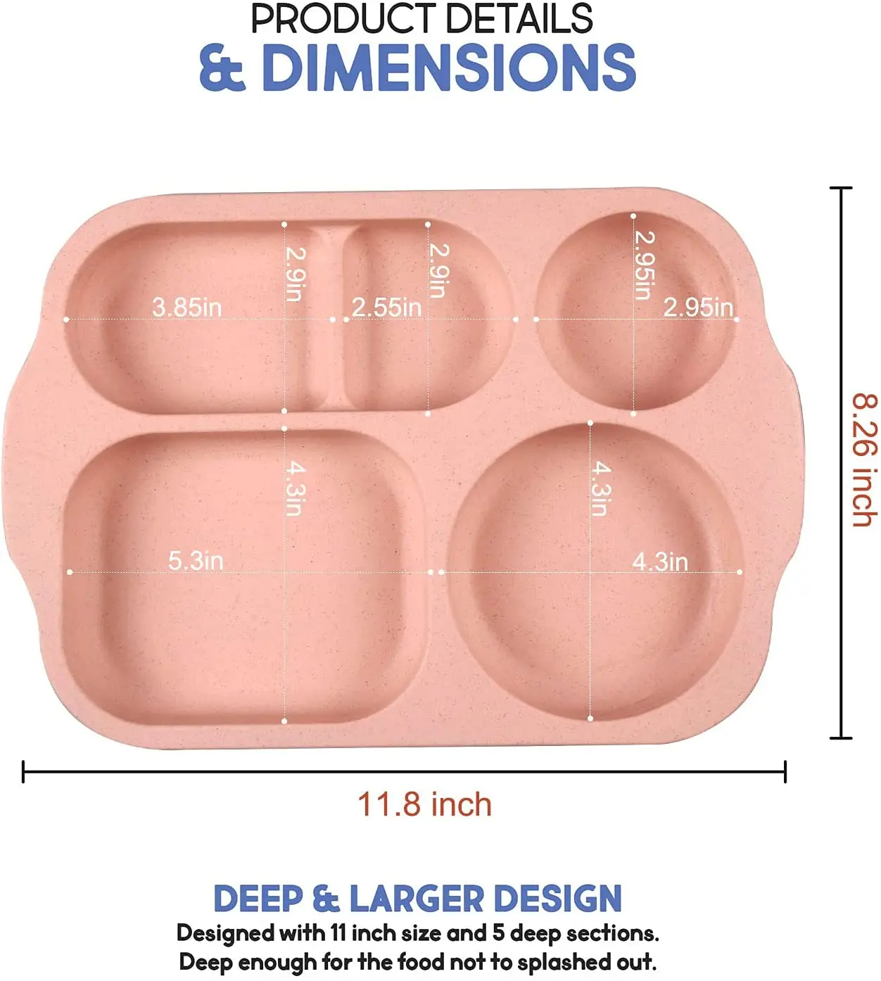 shopwithgreen Divided Plates for Kids Adults, 12 Inch (4PCS) Plastic  Unbreakable Section Plates, Large Lightweight Reusable Compartment Lunch  Trays