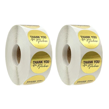 

2 Roll1 Inch Round Gold Foil Thank You For Your Purchase Stickers / 500 Labels Per Roll