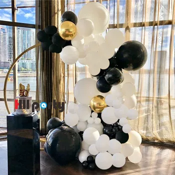 

130Pcs Black White Round Balloon Gold Foil Baloon Garland Arch Kit For Adult Birthday Party Decoration Balloonwall Bride To Be