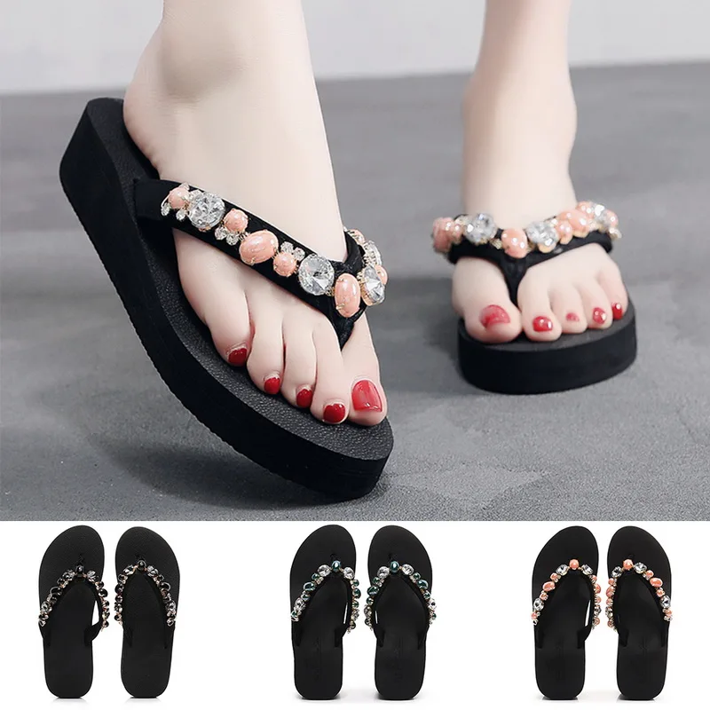 

2020 Fashoin Slippers Summer Woman's Flip-Flops With White Diamond Rhinestones Slippers Women Sandals Summer Shoes Girls