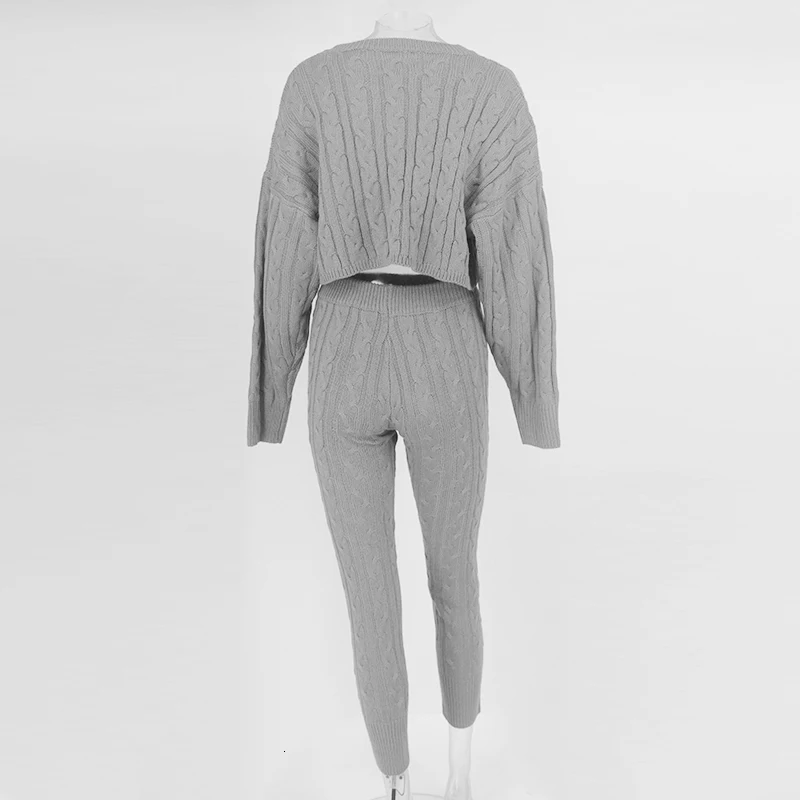 Thereadict, вязаный женский комплект 2 шт. с длинным рукавом, укороченный топ и длинные штаны, сексуальный зимний свитер, комплект из двух предметов, женская одежда