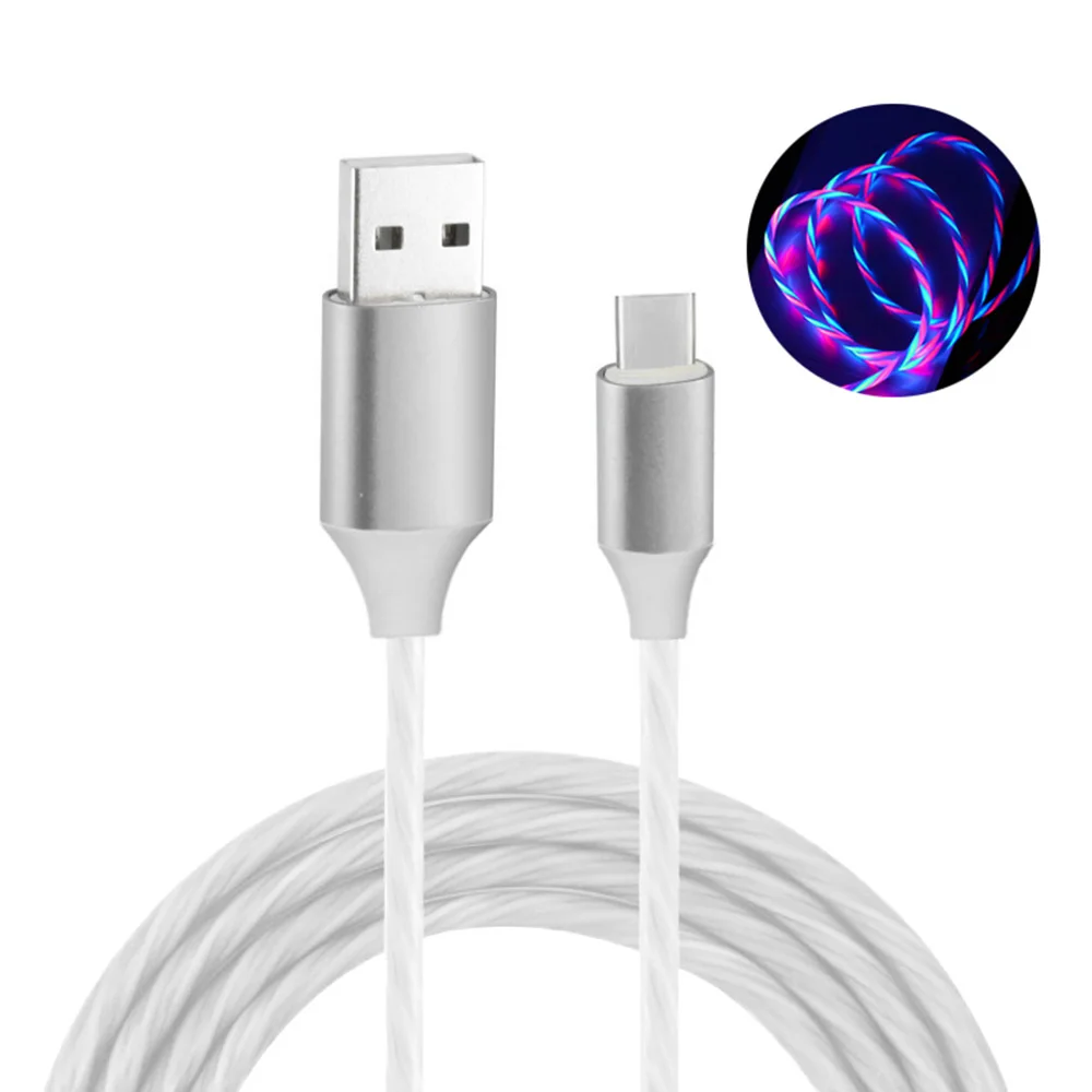 Usb-кабель длиной 100 см может синхронизировать данные для устройств type-C для зарядки, чтобы показать светящийся и красивый ток - Цвет: Белый