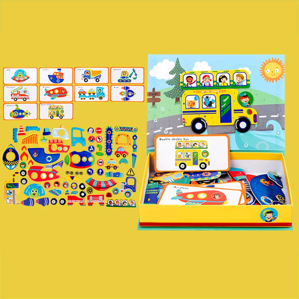 astounding  Cartoon Puzzle 3d Traffic Matching Woods Jigsaw Games Toy Early Learning Traffic Puzzles Educationa
