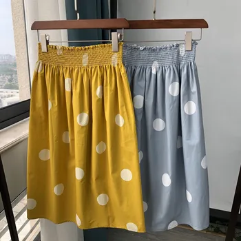 

Elastic Waist Women Dot Print Skirt 100% Cotton Female Wild Stylish Casual Lady Short Skirts 2020 New