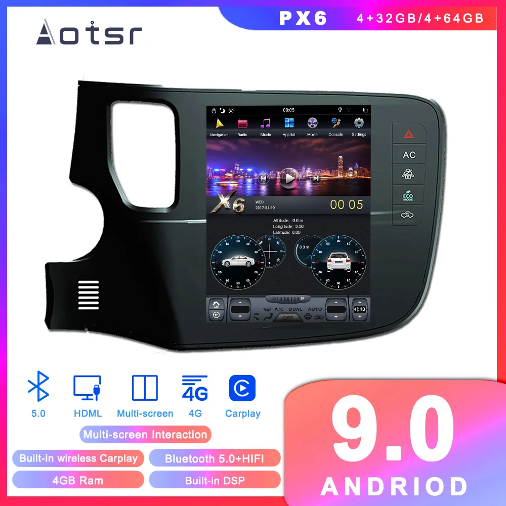 Автомобильный GPS навигатор Tesla style Android 9 0 для Mitsubishi Outlander 2014 + автомагнитола