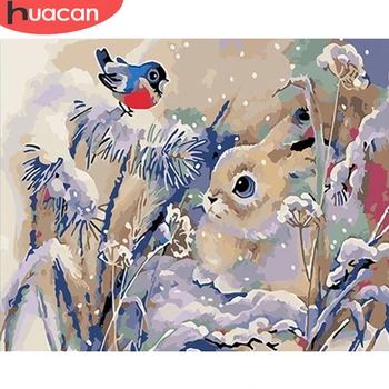 

HUACAN Picture By Numbers Rabbit Animal Kits Drawing Canvas HandPainted Winter DIY Painting Art Home Decoration Gift