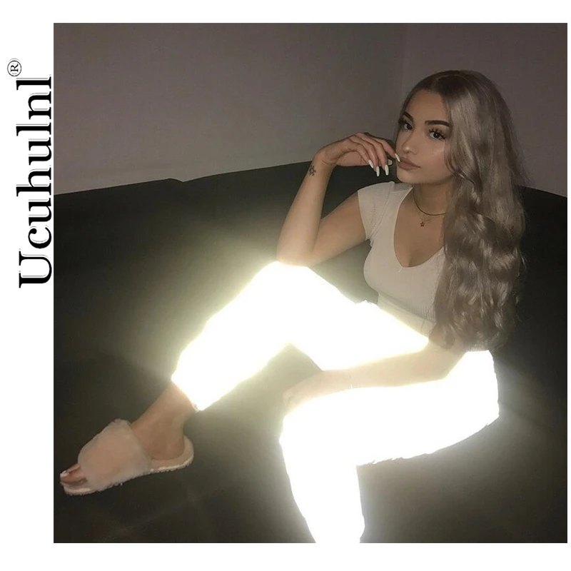 Новые Светоотражающие штаны для бега 2019 осень зима женские повседневные серые