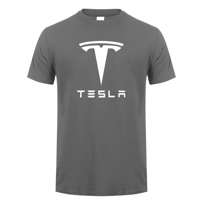 New Tesla Men T Shirts Short Sleeve Round Neck Ringer Letter Printed cotton Male Tees Casual Boy t-shirt Tops many colors - Цвет: Dark gray-1