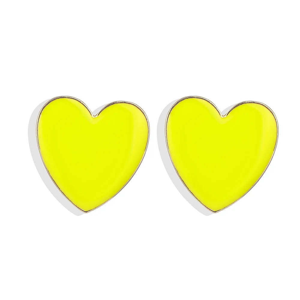 Уличные Стильные черные, белые, розовые, желтые серьги-гвоздики с сердечками для женщин, милые серьги с сердечками, корейские ювелирные изделия - Metal Color: Gold-color