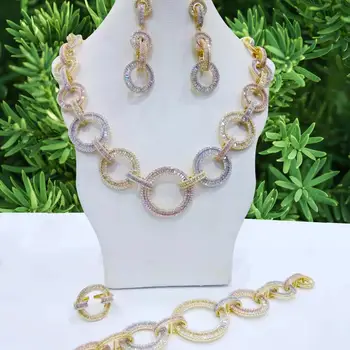 

missvikki Luxury Link Chain Punk Dubai Gold Jewelry Set Nigerian Wedding African Beads Bridal Jewellery Set Cubic Zircon Jewelry
