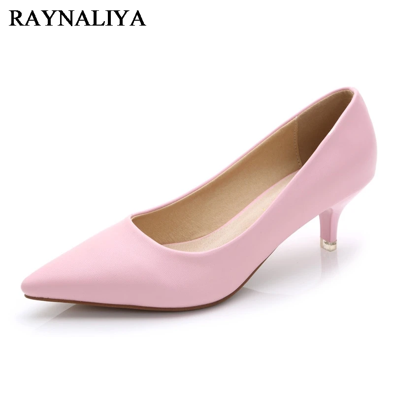 

2019 New Arrival Women Med High Heel Brand Ladies Pointed Toe Shoes Ladies Genuine Leather Fashion Pumps office Shoes JS-A0005