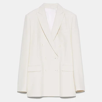 

Za Fashion White Women Autumn Blazer Double-breasted Jackets Ladies Casual Long sleeve Pocket Formal Suit Ropa Femme