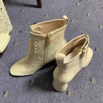 

Women Ankle boots Genuine Leather plus size 22-26.5 cm feet length 7cm heel Four seasons essential for spring and autumn shoes