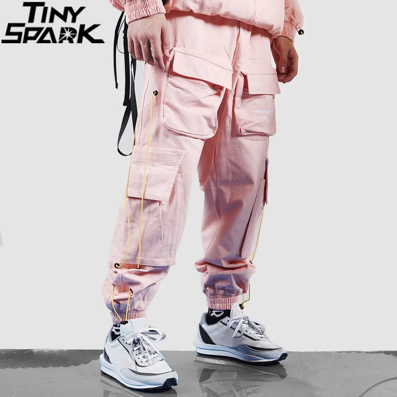 

Harajuku Streetwear Hip Hip Cargo Pants Multi Pockets 2019 Baggy Joggers Harem Pants Rope Design Tactical Pants Casual Trousers