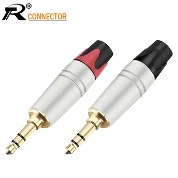 

1Pair/2Pcs Smooth Silver 3.5mm Jack 3 pole Earphone Plug Gold-plated Zinc Alloy Audio Connector with Black&Red Tail Plug