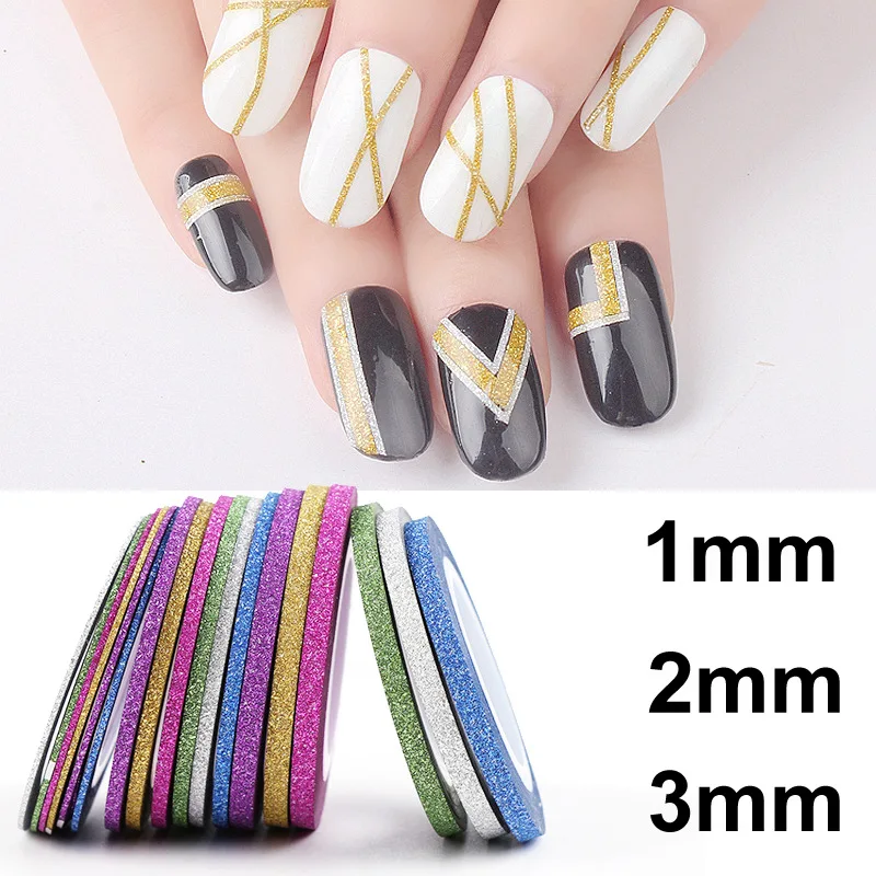 

New Style Manicure Stickers Dull Polish Coloured Drawing 3 Kinds Specification Rocher Line Stickers 6 Color Nail Stickers