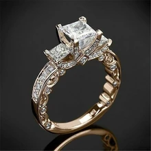 14K Ouro Princesa Diamante Carat Anel para Mulheres Casamento Anillos Bizuteria 2 14K Branco Topázio Pedra Preciosa Diamante Quadrado anel Da Jóia(China)