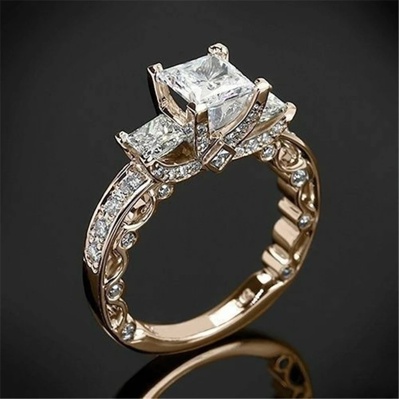 14K Gold Princess Diamond 2 Carat Ring for Women Wedding Bizuteria pure Gemstone White Square Diamond Ring Jewelry females 14K Gold Princess Diamond 2 Carat Ring for Women Wedding Bizuteria pure Gemstone White Square Diamond Ring Jewelry females
