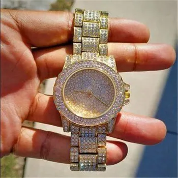 

Iced Out Watches Luxury Date Quartz Wrist Mens Watches With Micropave CZ Stainless Steel Watch For Women Men Hip Hop Jewelry