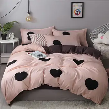 

women girl pink Dot heart Printing Bed linens cute Bedding Sets bed duvet cover set kid quilt cover bed sheets