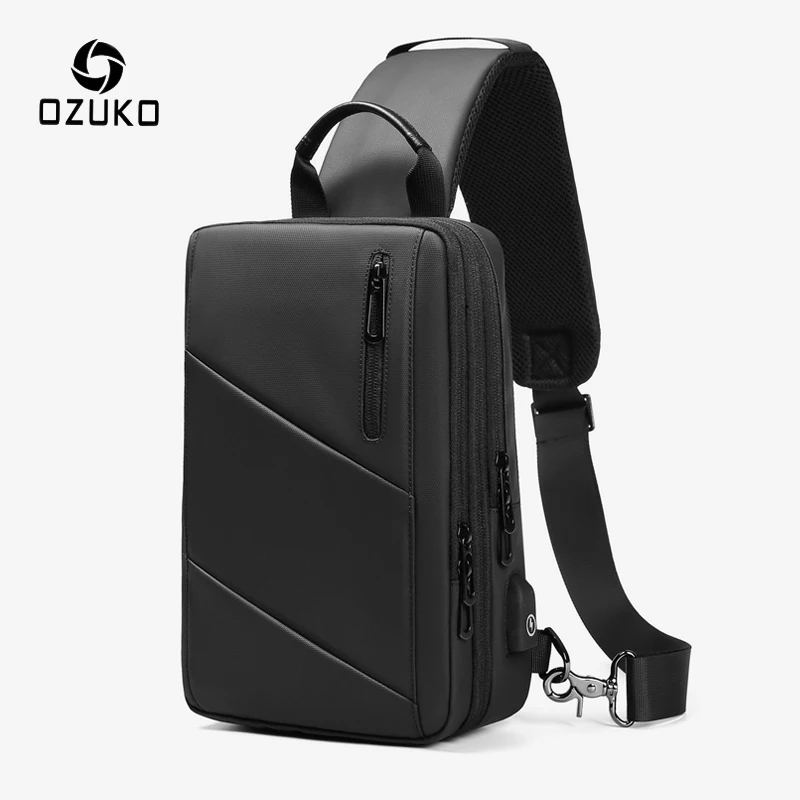 

OZUKO Expandable Men Crossbody Bags Multifunction USB Charging Chest Pack Messengers Male Waterproof Shoulder Chest Bag 2020 NEW