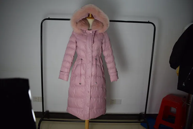 Winter New Style Double Fox Large Fur Collar down Jacket Women's Mid-length over-the-Knee Thick Slim Fit Large Size Coat Fa