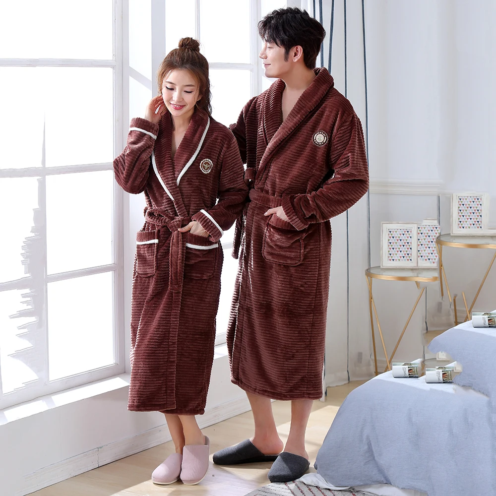 

Big Size Coral Fleece Flannel Sleepwear Nightgown Pajamas Kimono Nightwear Lovers Home Clothing Bath Robe Women&men Nightdress