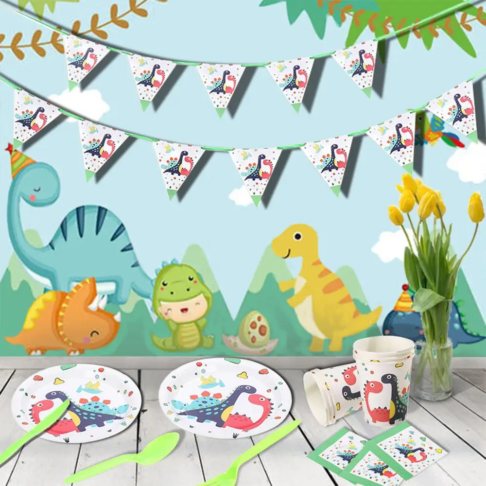 

10 Guests Dinosaur Disposable Tableware Set Baby Dino Napkins Plates Kids Adult Roar Party Decor Happy Birthday Decor Kids Boy