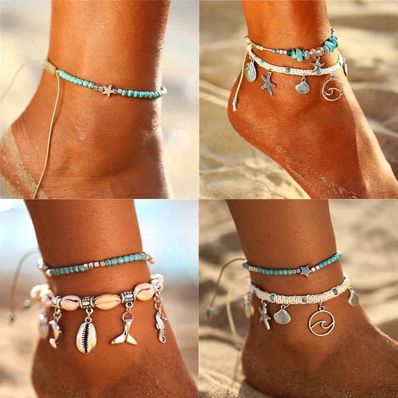 IF ME Bohemian Star Beads Stone Anklets for Women Vintage woven Rope Pendant Bracelet on Leg Anklet Beach Ankle Jewelry New Gift IF ME Bohemian Star Beads Stone Anklets for Women Vintage woven Rope Pendant Bracelet on Leg Anklet Beach Ankle Jewelry New Gift