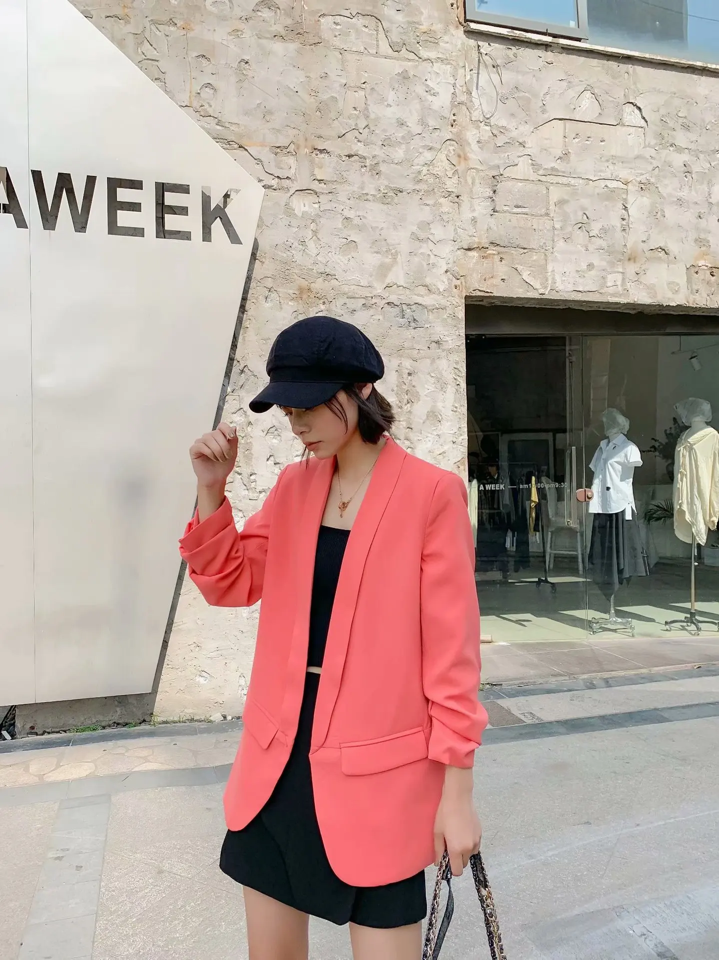 

Summer New Style Europe And America WOMEN'S Dress-Style Solid Color Candy-Colored Sleeve Pleated Loose-Fit Suit Coat W2248