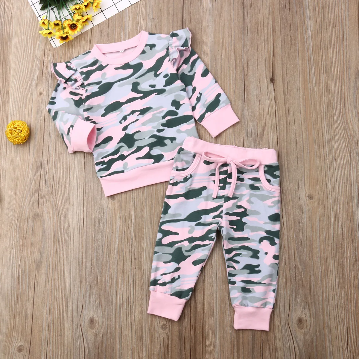 Камуфляжная одежда для маленьких девочек из 2 предметов топы с длинными рукавами, футболка и штаны осенний комплект одежды