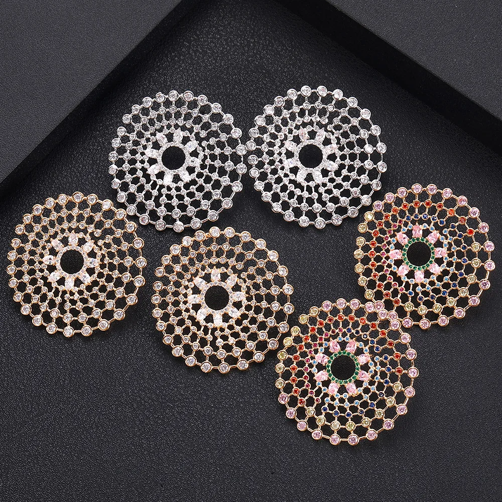 

jankelly Fashion round shape Cubic Zirconia round Stud Earring For Women Jewelry Wedding Brincos boucle d'oreille