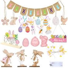 

Easter Decoration for Home Easter Banner Rabbit Wooden Pendant Cushion Cover Cookie Rabbit Egg Biscuit Cutter Easter Party Decor
