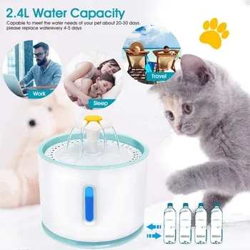 

Automatic Pet Water Fountain Feeder 2.4L Dog Cat Health Care Water Dispenser Cat Feeder Drink Charcoa Filter USB Powered