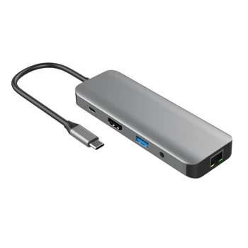 

9 in 1 Type-C Hub To Hdmi Usb 3.0 Sd Tf Pd Rj45 Ethernet Lan Card Reader Adapter