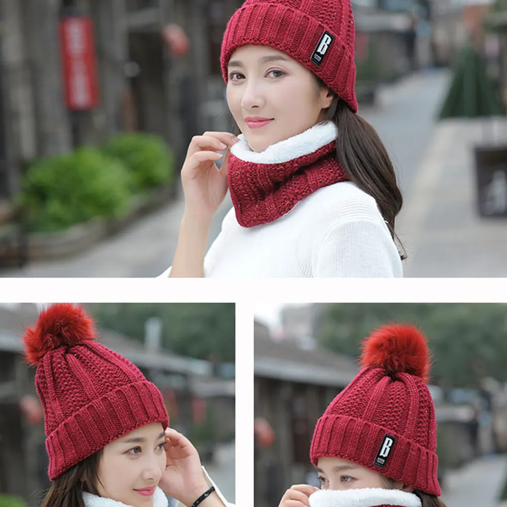 Brand Winter knitted Beanies Hats Women Thick Warm Beanie Skullies Hat Female knit Letter Bonnet Beanie Caps Outdoor Riding Sets