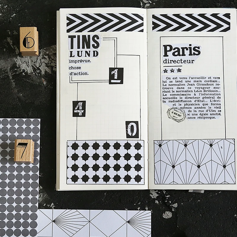 Black and White Series Creative Newspaper Handbook Decoration Stickers Scrapbooking Stationery Planner Accessories