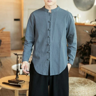 Традиционная китайская одежда для мужчин кунг-фу одежда Чонсам Шанхай Тан костюм кунг-фу Мужские Винтажные рубашки в восточном стиле 5XL - Цвет: gray