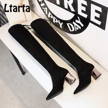 Женские высокие сапоги; пикантные облегающие Женские сапоги-трубы на высоком каблуке с острым носком; пикантные ботфорты для ночного клуба; DS-336-13