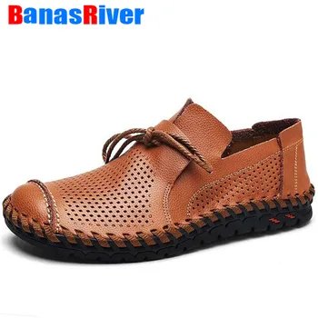 

Handmade Flats Driving Men Shoes Summer Breathable Mesh Casual Leather Fashion Summer Soft Comfortable Outdoor Walking Footwear