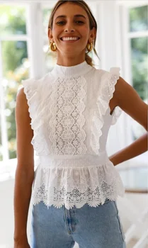 

Backless Lace Embroidery White Women BlouseTops Ruffled Hollow Out peplum Tops Women Summer Style Streetwear Ladies Blusas Cloth