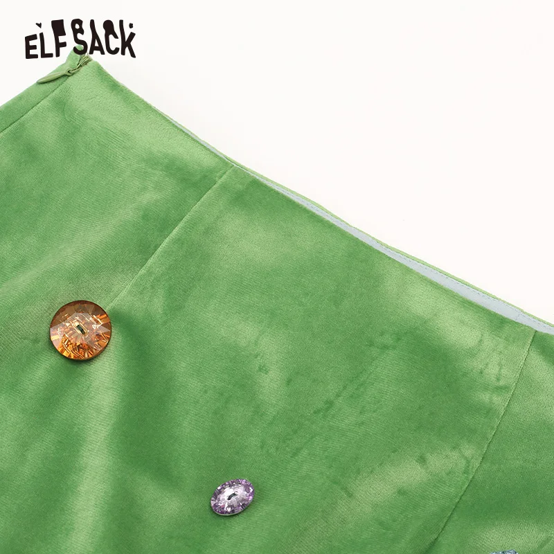 ELFSACK Цветной полосатый вязаный Топ и юбка с бусинами женский корейский комплект