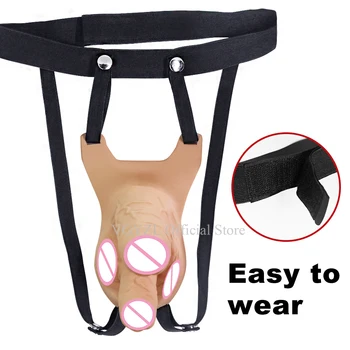 Hollow Silicone Strapon Dildo Vibrator for Men Gay Double Penetration Strap on Dildo Anal Clitoris Stimulator Penis Pump Extend 3