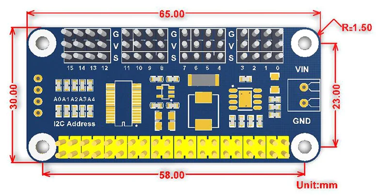 Waveshare Servo головной убор для водителя(B) для Raspberry Pi, 16 каналов, 12-разрядный, I2C Интерфейс, правый угол выносной
