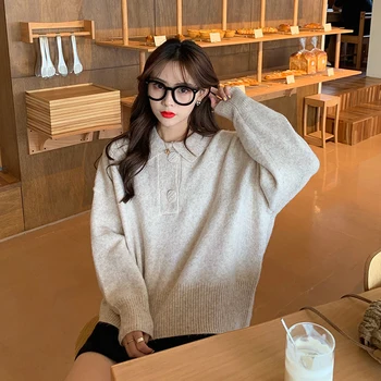 

Casual Loose Ins Retro Solid Color Sweater Women's Sweaters Japanese Kawaii Ulzzang Female Korean Harajuku Clothing For Women