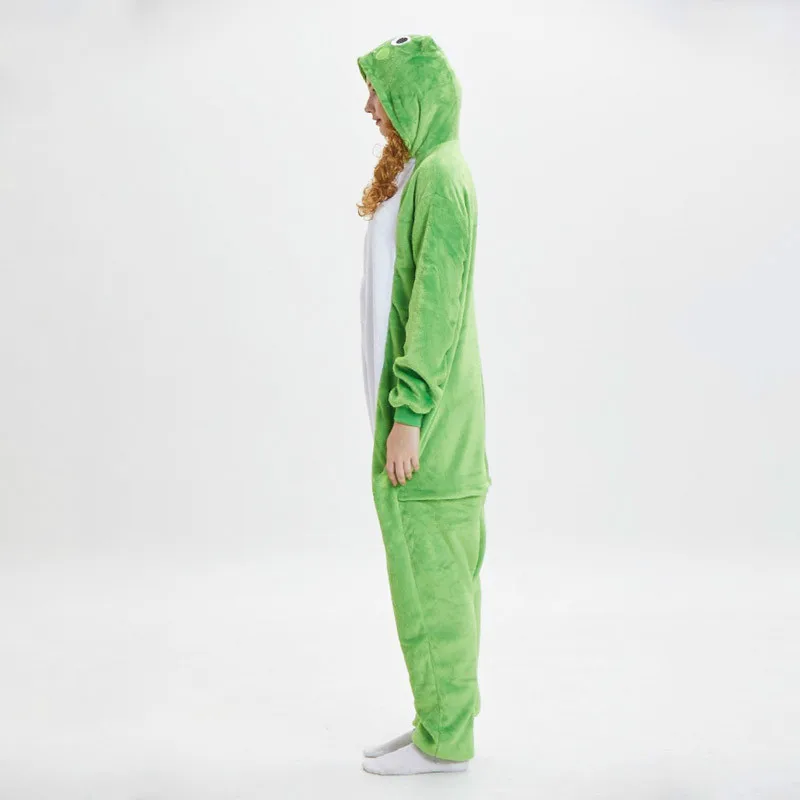 Лягушка Onesie животных мультфильм пижамы для взрослых женщин и девочек фланелевые мягкие теплые зимние комбинезон фестиваль вечерние маскарадный костюм